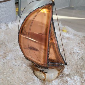John Demott Signed Vintage Copper Sailboat 3D Sculpture Art Deco Marble Base